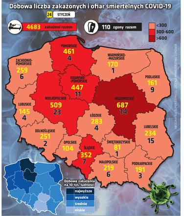 wirus Polska województwa 24 1 2021