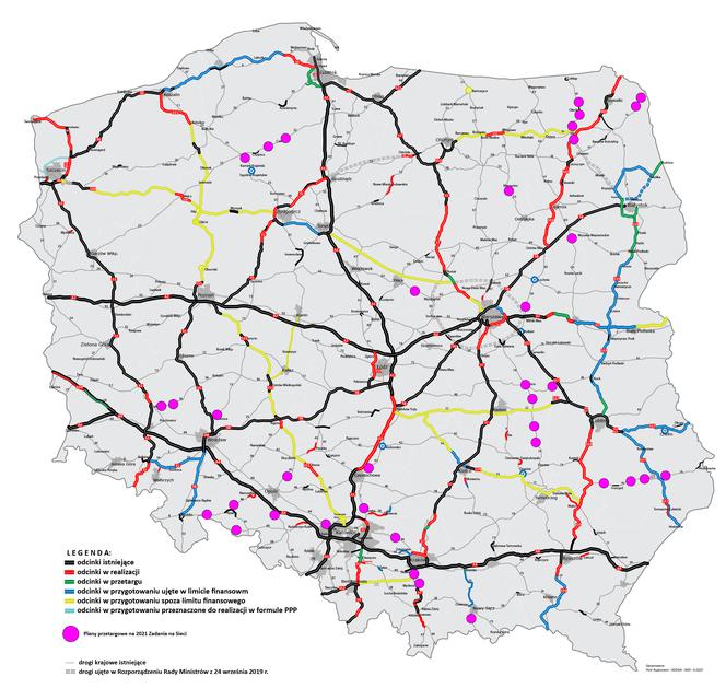 Mapa budowy dróg z planami na rok 2021