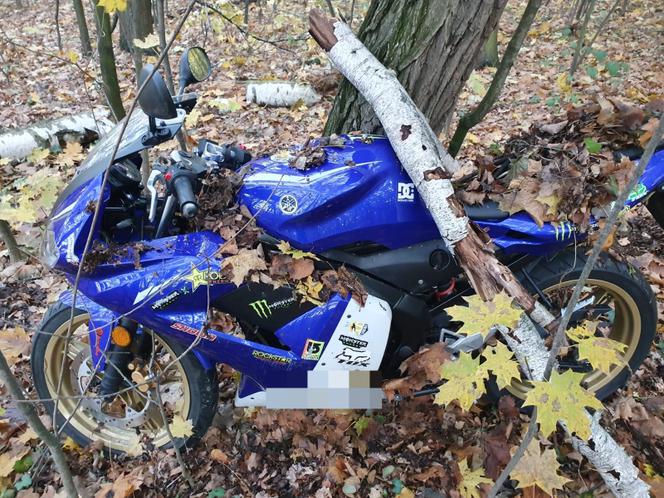 Złodziej ukrył motocykl pod gałęziami i liśćmi