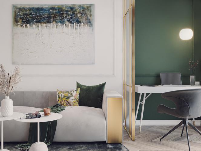 NOWE MIESZKANIE. Salon, proj. Ada Skwira, Małgorzata Liebhart – WZ Studio. Wersja 1. – Klasyczna elegancja