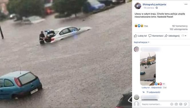 Utopiony radiowóz BMW serii 3 w Zgierzu