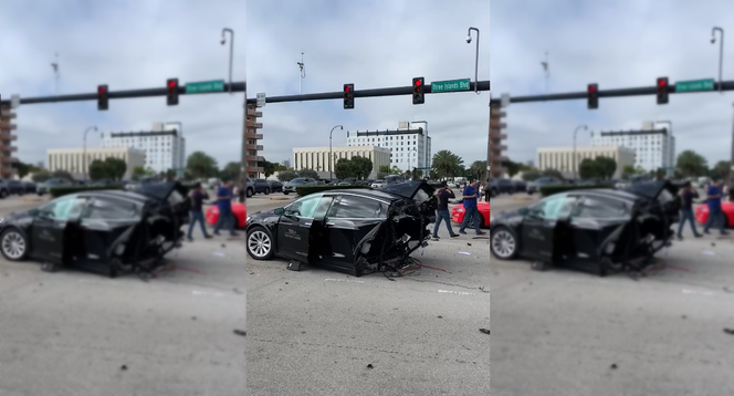 Tesla Model X rozpadłą się na pół! Przerażający wypadek z udziałem sportowego Nissana GT-R - WIDEO