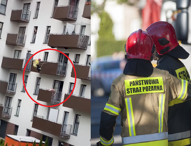 Kraków. Ściągali golasa z balkonu przy ulicy Poznańskiej. Nietypowa interwencja strażaków
