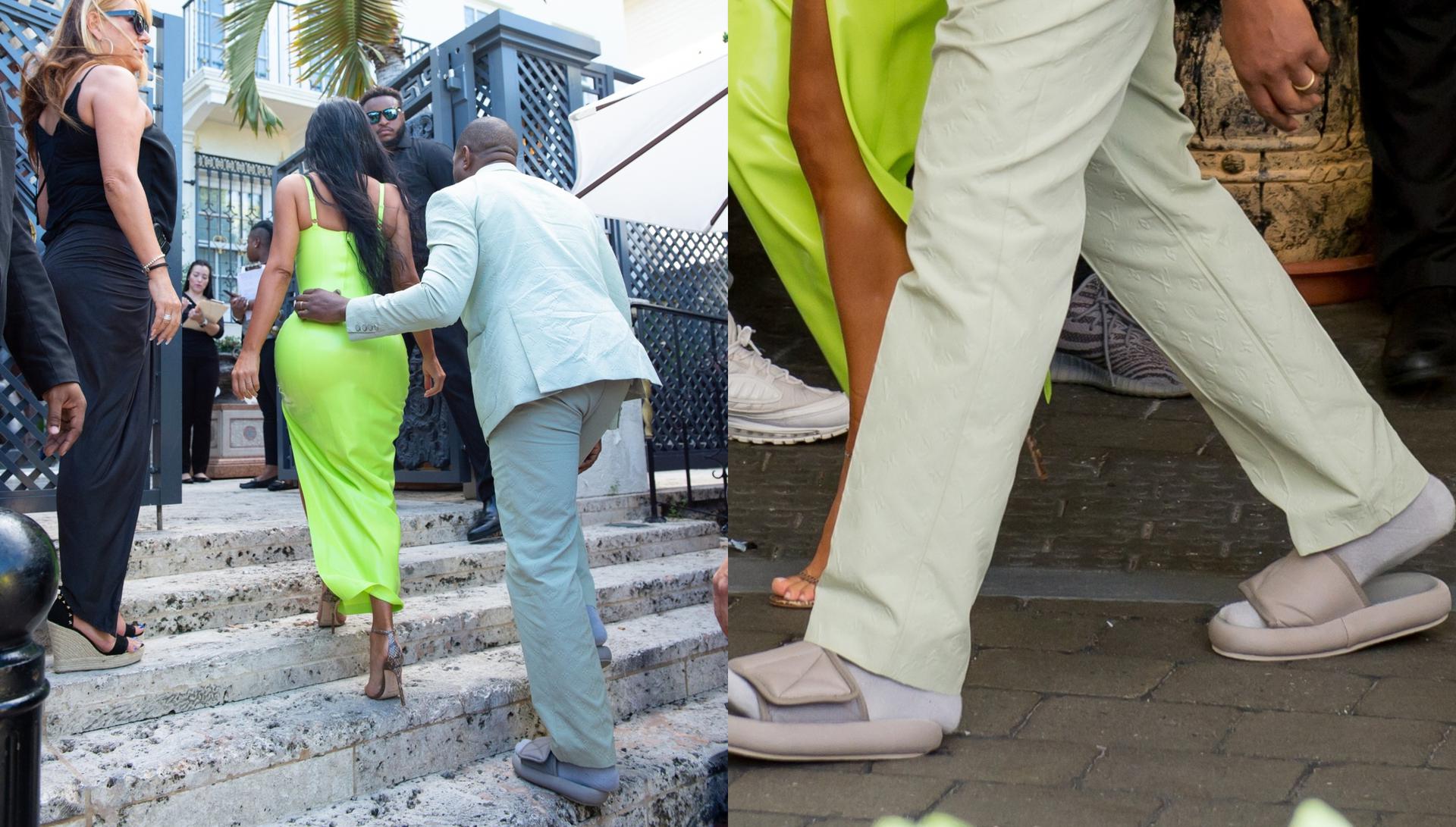 Kanye West Wore Yeezy Slides That Are Too Small to 2 Chainz's Wedding –  Footwear News