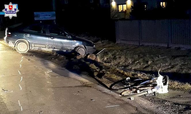 Pijany rowerzysta zderzył się z samochodem. 62-latek miał sporo szczęścia