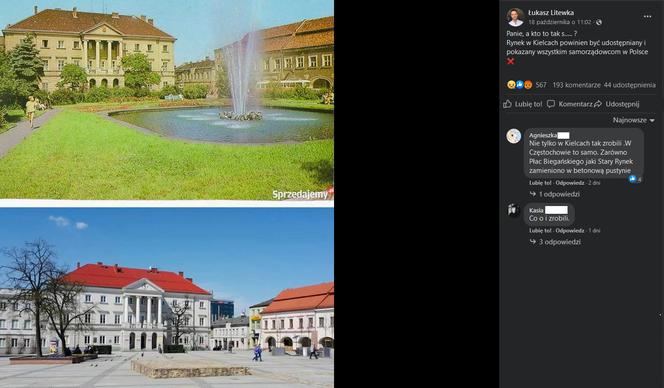 Radny z Sosnowca mocno krytykuje Rynek w Kielcach. Panie, a kto to tak s***