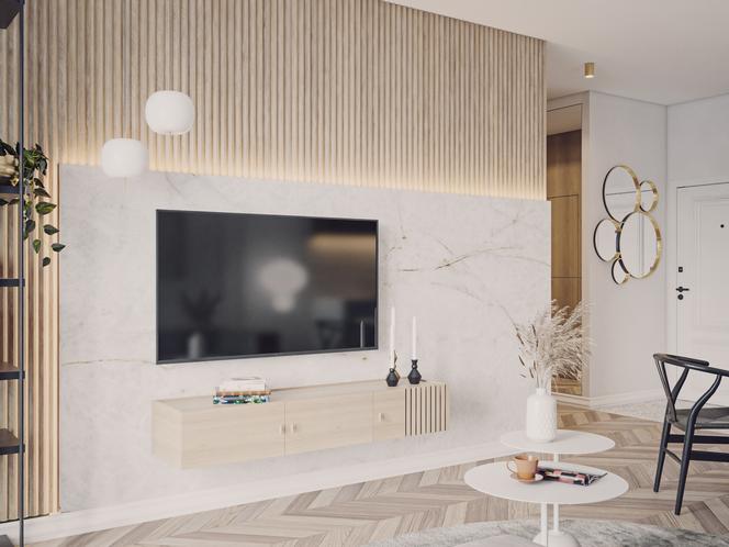 NOWE MIESZKANIE. Salon, proj. Ada Skwira, Małgorzata Liebhart – WZ Studio. Wersja 1. – Klasyczna elegancja