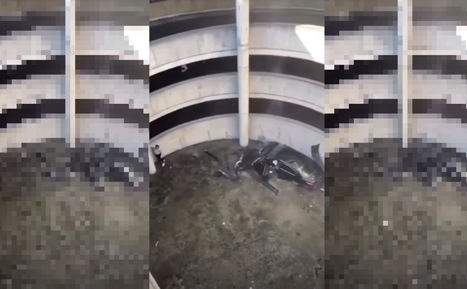 KOSZMARNY finał pościgu Dusseldorfie! Uciekinier zeskoczył autem z piętrowego parkingu