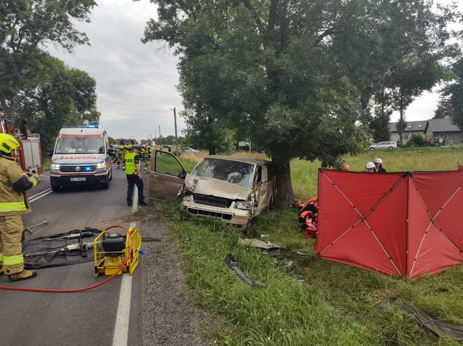 Śmierć na drodze pod Radomskiem. Potworne zderzenie busa z osobówką