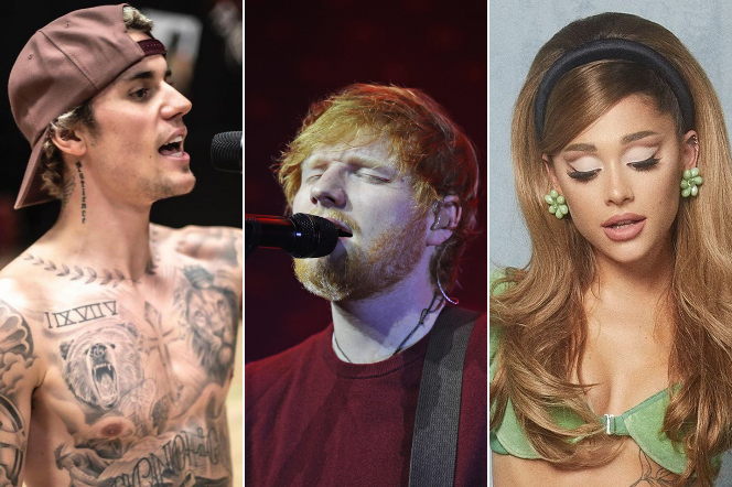 Justin Bieber, Ed Sheeran, Ariana Grande