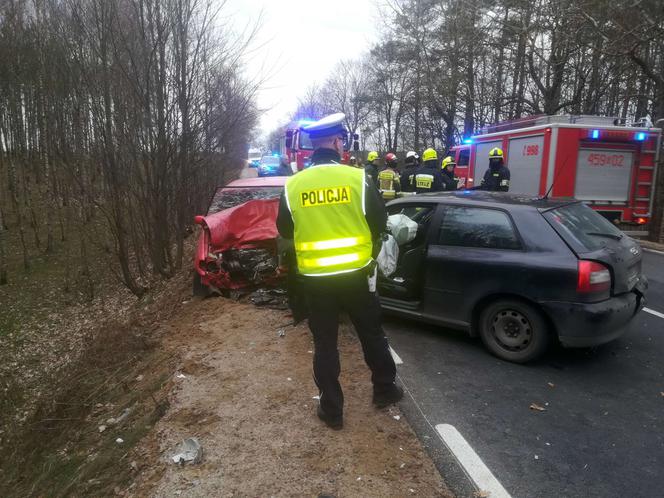 Czołowe zderzenie Audi i Skody