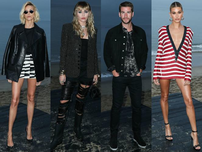 Miley Cyrus, Liam Hemsworth, Hailey Bieber, Anja Rubik na pokazie Saint Laurent