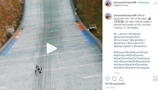 Johannes Fischbach skoczył na rowerze ze skoczni narciarskiej
