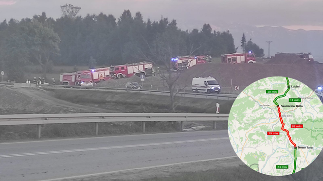Zakopianka. Wybuch gazu! Utrudnienia na trasie Rdzawka- Nowy Targ. Wyznaczono objazdy