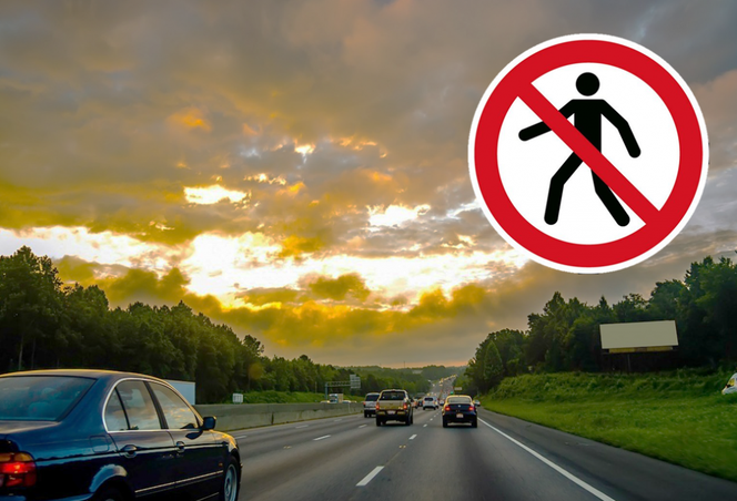 Młoda kobieta szła po autostradzie z kanistrem