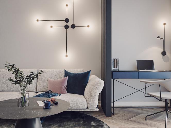 NOWE MIESZKANIE. Salon, proj. Ada Skwira, Małgorzata Liebhart – WZ Studio. Wersja 2. – Miejski minimalizm