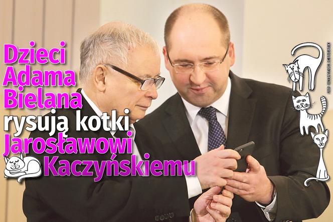 Dzieci Adama Bielana rysują kotki Jarosławowi Kaczyńskiemu