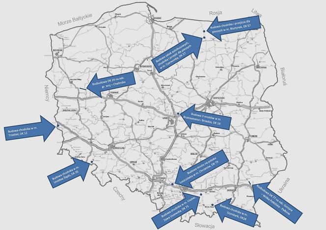 Budowa dróg – mapa nowych inwestycji (zadania podpisane do realizacji 2 września 2019)
