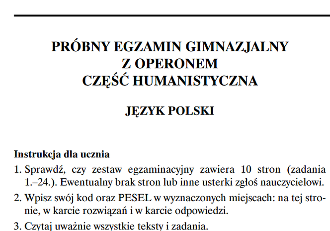 Egzamin gimnazjalny arkusz