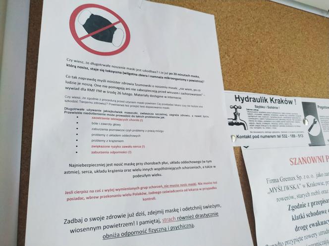 Po ruchu antyszczepionkowym czas na ruch... antymaseczkowy?! Dziwne apele na osiedlach w Płaszowie