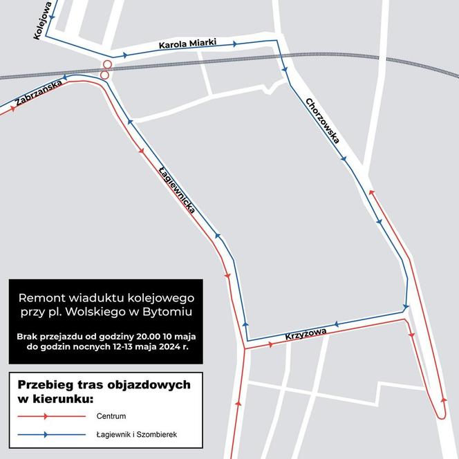 Mapa objazdów dla kierowców w Bytomiu (06.05.2024)