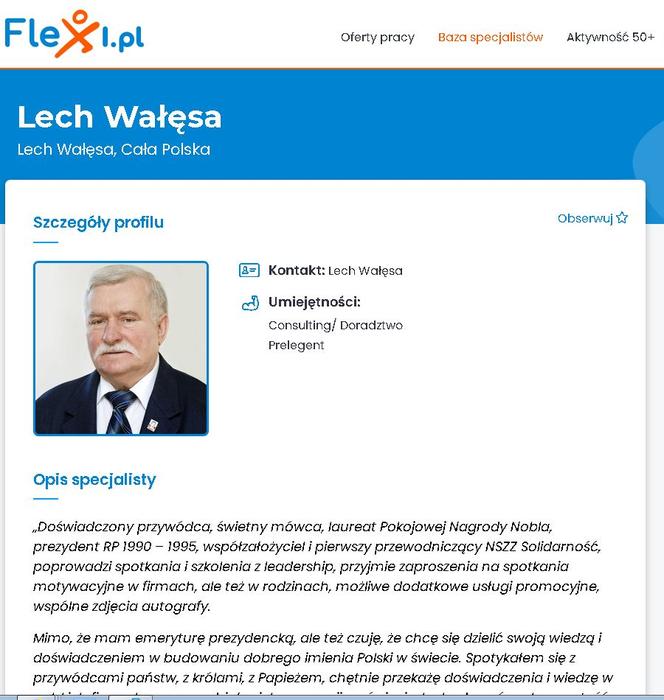 Wałęsa szuka pracy za 20 000 zł