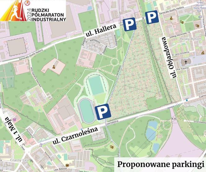 Parkingi dla uczestników Rudzkiego Półmaratonu Industrialnego