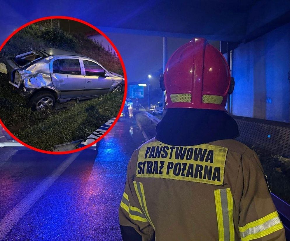 Groźny poranek na DTŚ w Rudzie Śląskiej. Samochód rozbił się na filarze wiaduktu, dwie osoby w szpitalu