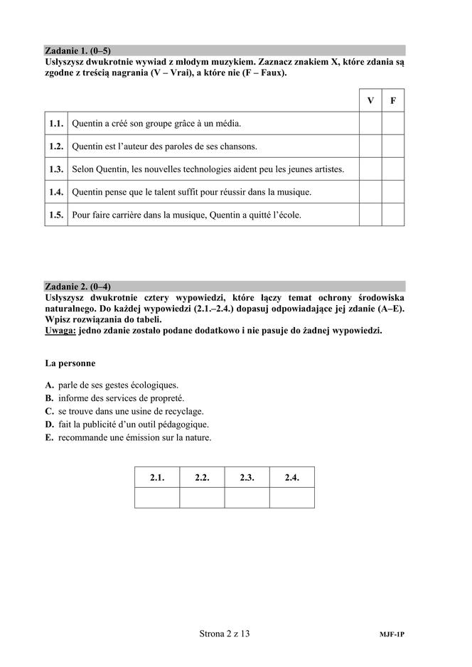 Matura 2019 język francuski podstawowy ARKUSZE
