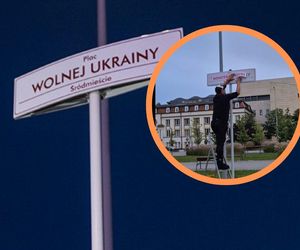 Zakleił tablicę z nazwą „Plac Wolnej Ukrainy”. Policja ustaliła już jego dane 