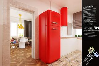 Czerwona lodówka w kuchni wizualizacje