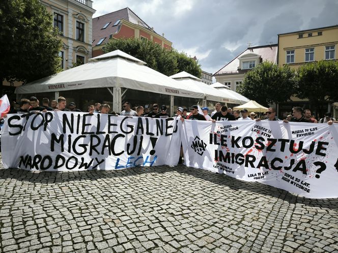 Manifestacja pod hasłem "Sto nielegalnej imigracji" w Lesznie
