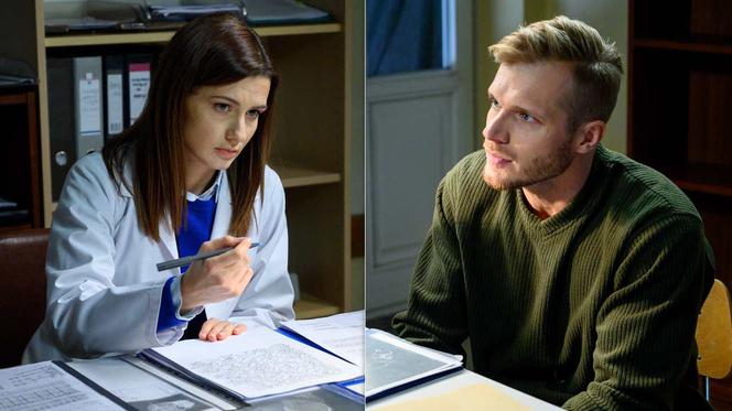 M jak miłość odc. 1430. Artur Skalski (Tomasz Ciachorowski), lekarka z psychiatryka (Ewelina Gnysińska)