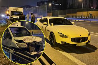 Luksusowe Maserati rozbite na S8. Dostawczak kompletnie rozwalił auto za 300 tysięcy złotych!