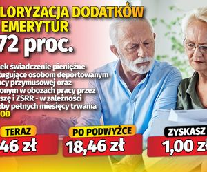 Waloryzacja dodatków do emerytur 5,72 proc.