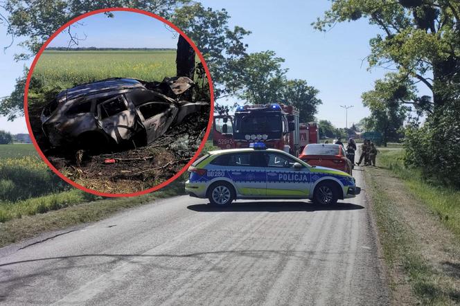 Śmiertelny wypadek pod Oławą. Kierowca mazdy zginął w płomieniach