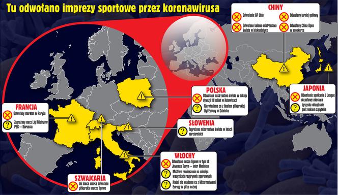 Mapa: Koronawirus paraliżuje sport