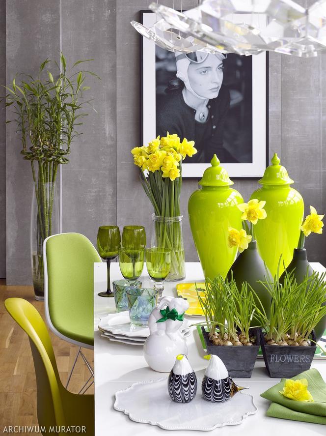 Dekoracja stołu na Wielkanoc z kolorem zielonym