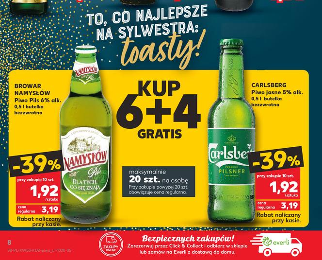 Piwo Carlsberg i piwo Pils browar Namysłów w cenie, 1,92 zł/0,5 l