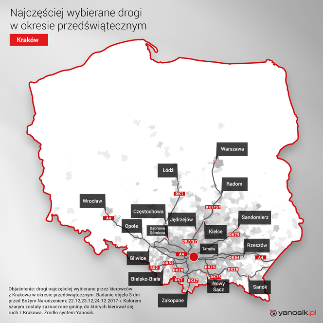 Ruch przedświąteczny z Krakowa [MAPA]