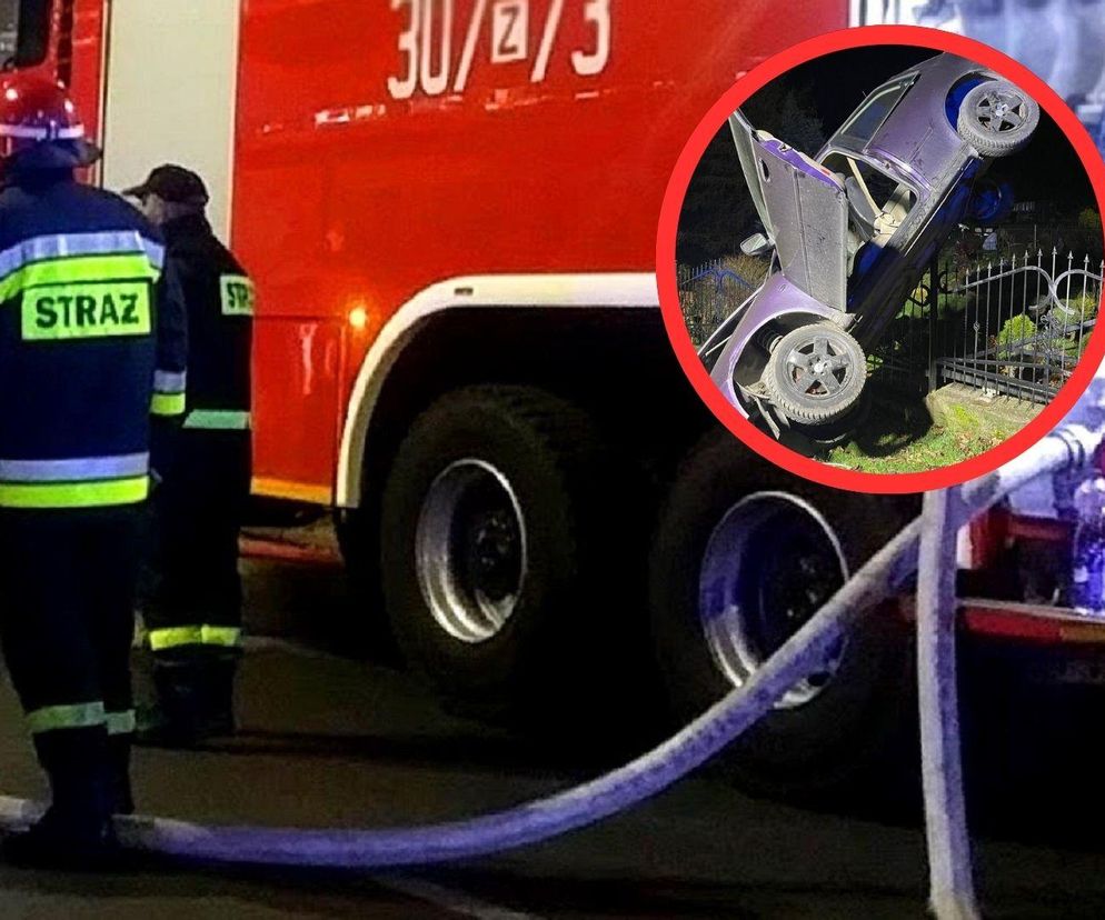 Wypadek w Ogorzelcu. Samochód stanął niemal pionowo