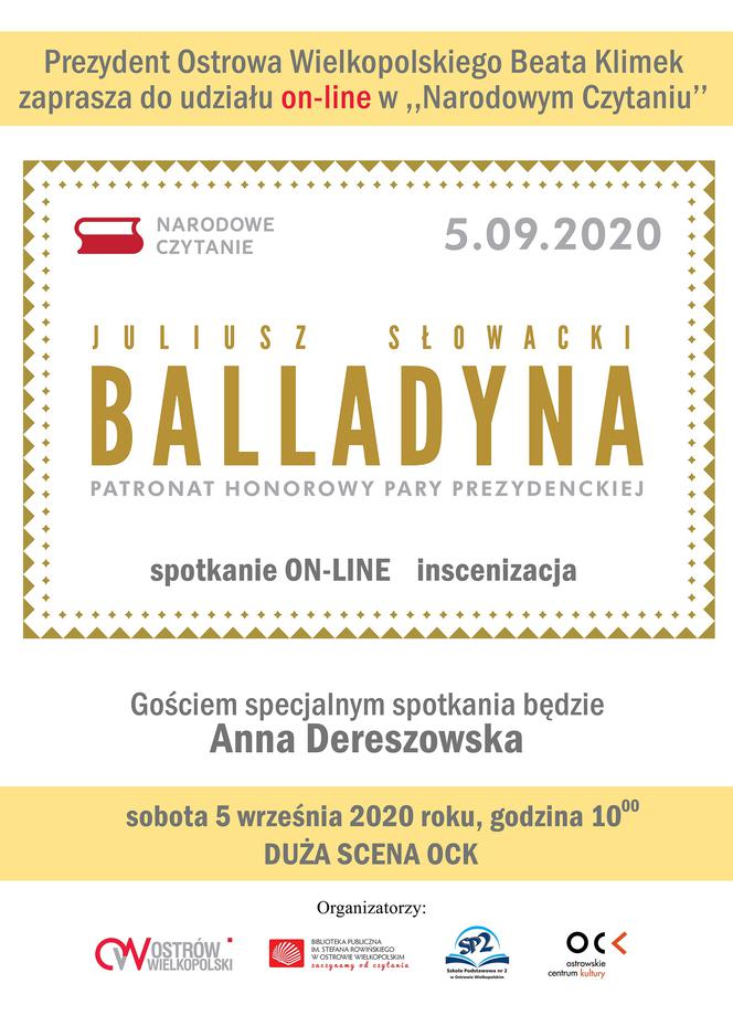 Narodowe czytanie 2020 on-line! Ostrów zaprasza chętnych do czytania Balladyny