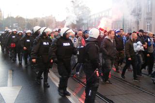 Przemarsz kibiców Wisły Płock na Inea Stadion w Poznaniu