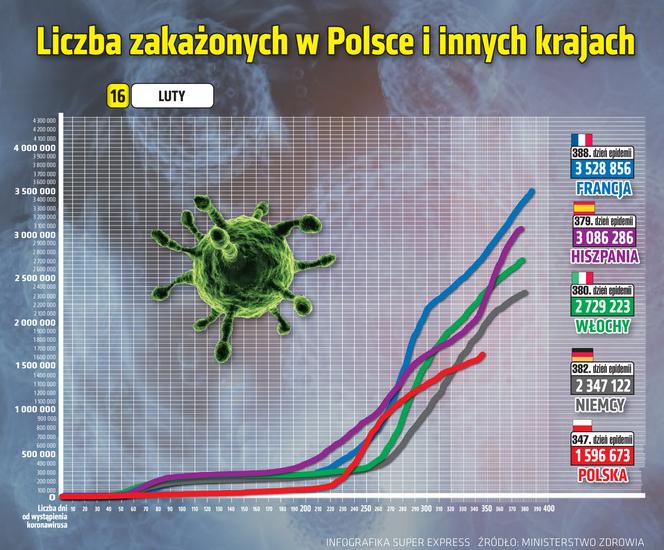 koronawirus w Polsce wykresy wirus Polska 2 16 2 2021