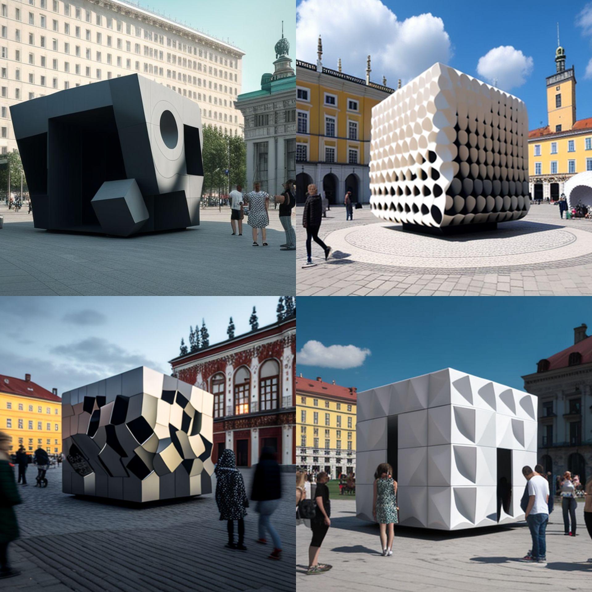 Propozycja instalacji podejmującej temat hałasu w mieście wygenerowana przez AI 