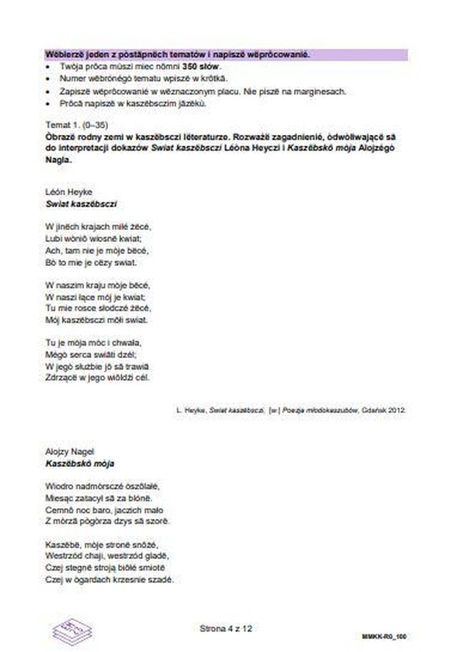 Matura język kaszubski 2025 ARKUSZE CKE