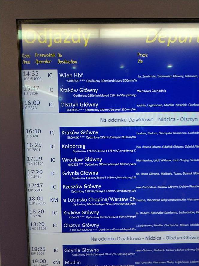 Opóźnienia pociągów na Dworcu Centralnym