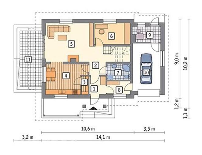 Projekt domu C358 Małe ranczo z katalogu Muratora - plan parteru