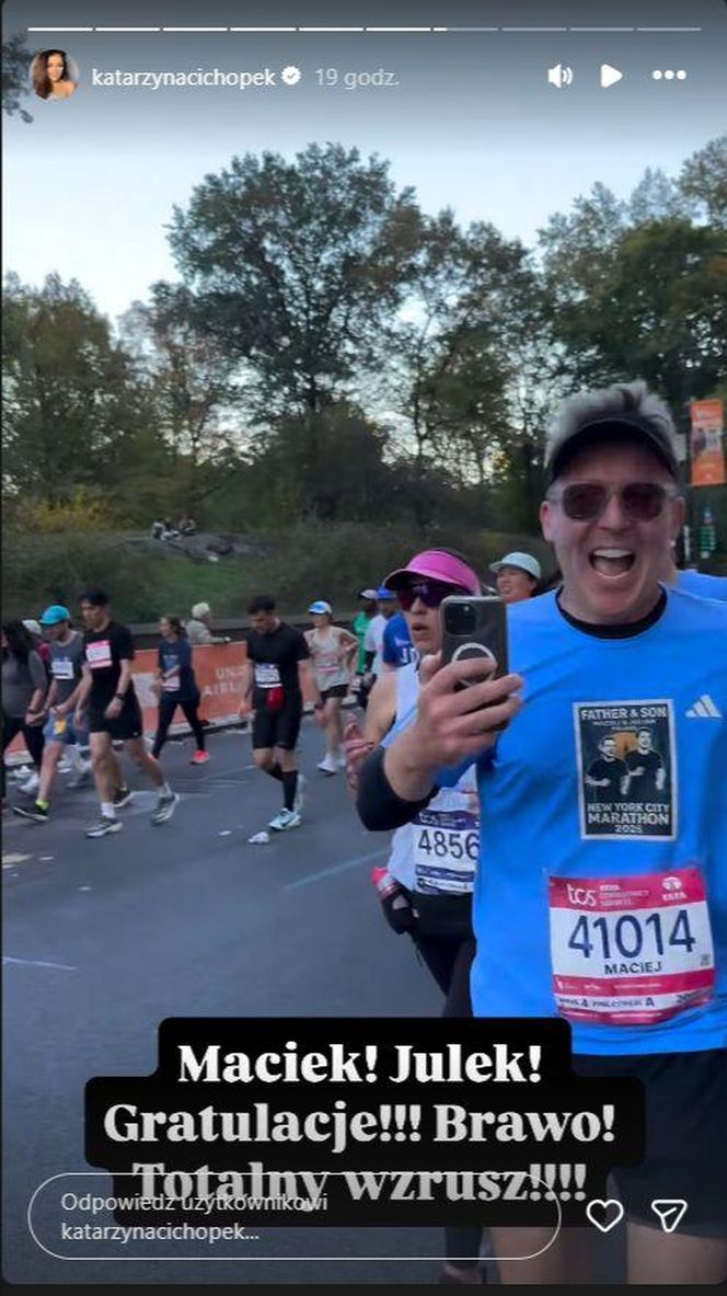 Katarzyna cichopek dopinguje męża na Maratonie Nowojorskim