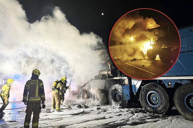 Pożar dźwigu na A1. Zdjęcia z miejsca zdarzenia 